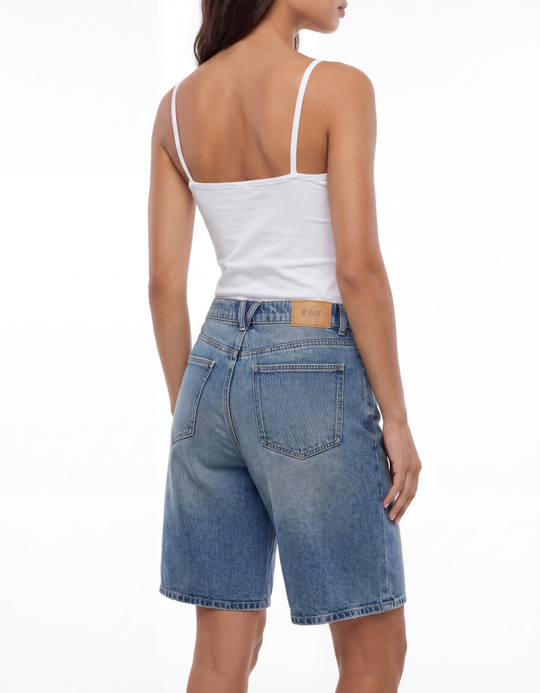 TALLY WEiJL, Blaue Mid Waist weite Bermuda Shorts for Women