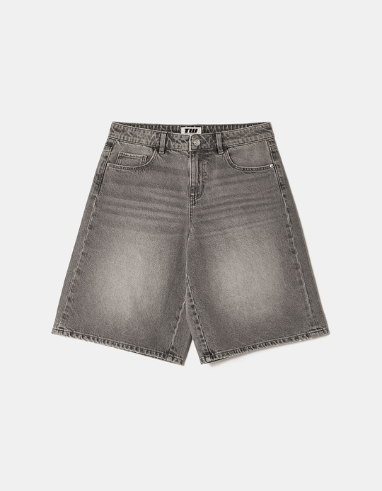 TALLY WEiJL, Grey Mid Waist Wide Bermuda Shorts for Women