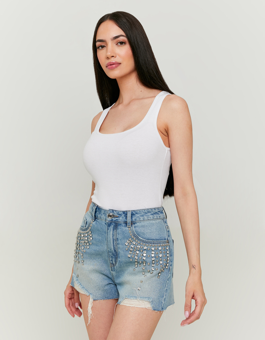 TALLY WEiJL, Shorts in denim a vita alta con strass for Women