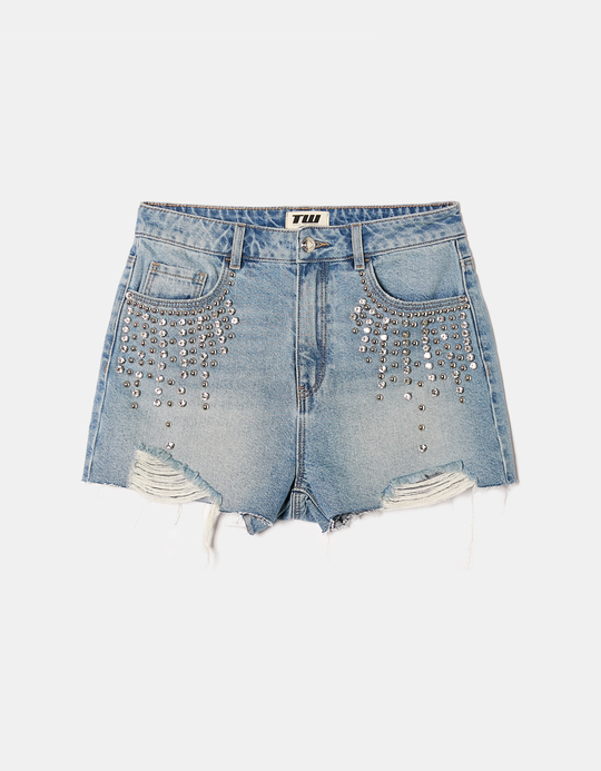 TALLY WEiJL, Τζιν Σορτς High Waist με Strass for Women