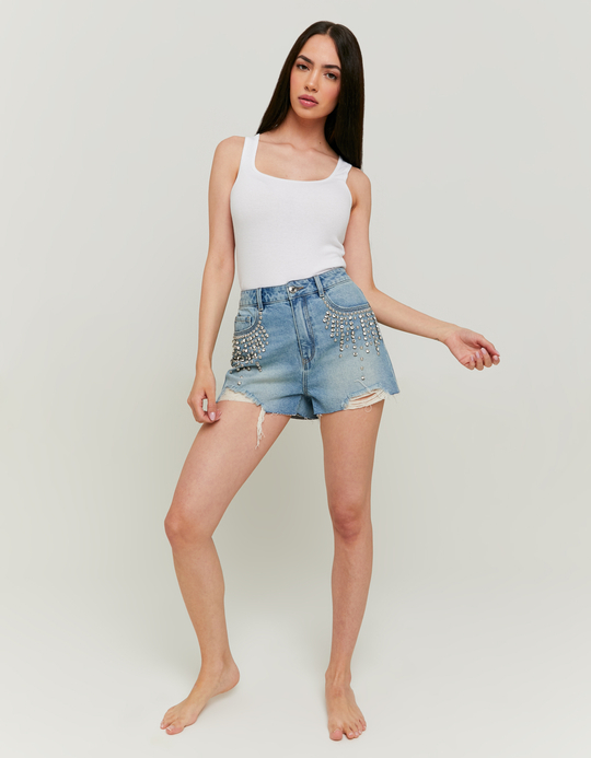 TALLY WEiJL, Τζιν Σορτς High Waist με Strass for Women