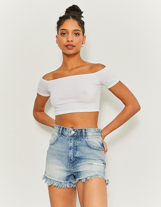 TALLY WEiJL, Shorts Mom di Jeans Strappati a Vita Alta for Women