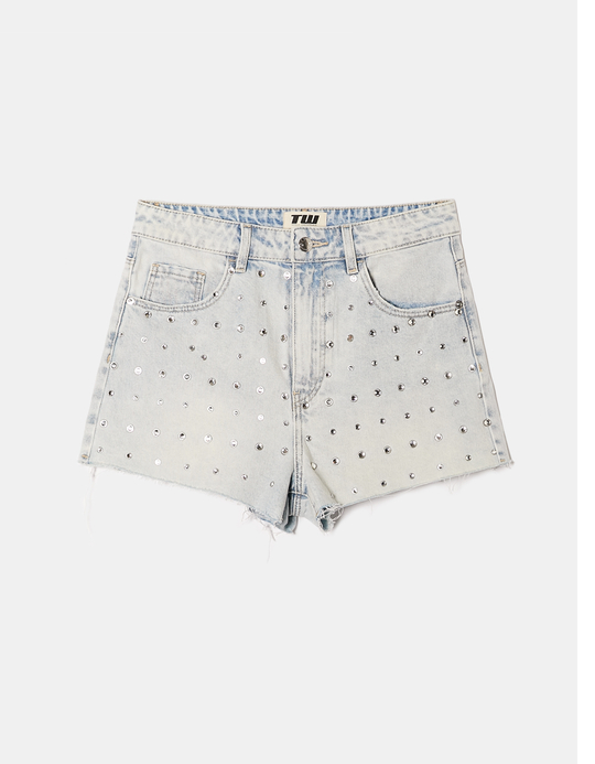 TALLY WEiJL, High Waist Denim Shorts with Strass for Women