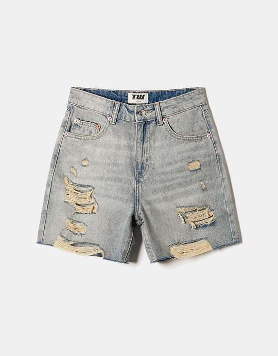 TALLY WEiJL, High Waist Bermuda Shorts im "Destroyed"-Look for Women