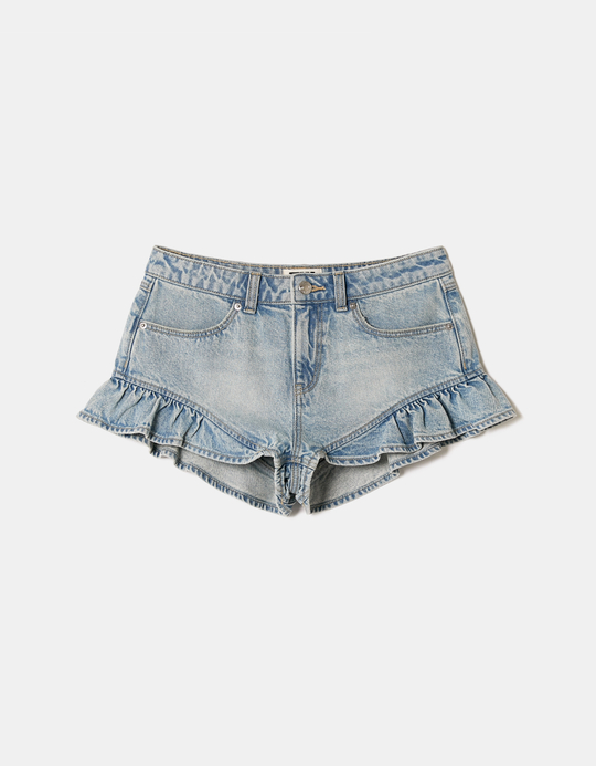TALLY WEiJL, Shorts in Denim Blu con Volant for Women