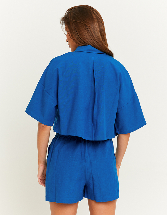 TALLY WEiJL, Blue Linen Shorts with Pocket for Women