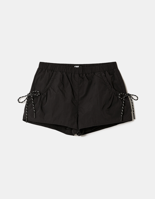 TALLY WEiJL, Black Mid-Waist Mini Shorts with Bow for Women