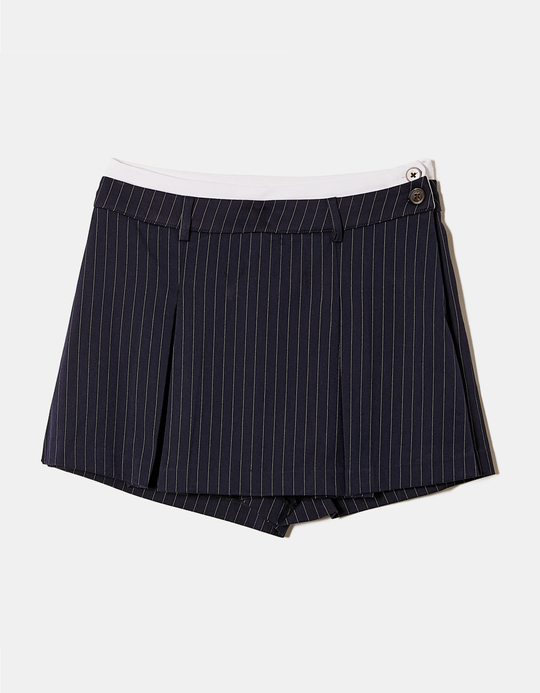 TALLY WEiJL, Jupe-Short Bleue Plisée à Fines Rayures for Women