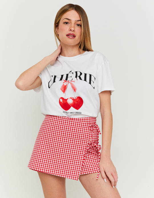 TALLY WEiJL, Vichy Print Mini Skort with Bows for Women