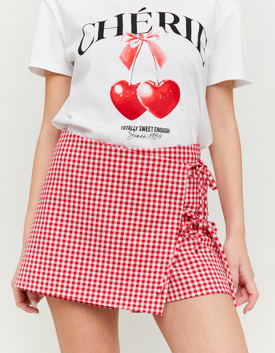 TALLY WEiJL, Mini Jupe-Short à Imprimé Vichy et Détail Nœuds for Women
