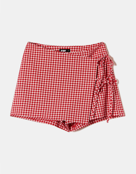 TALLY WEiJL, Mini Jupe-Short à Imprimé Vichy et Détail Nœuds for Women