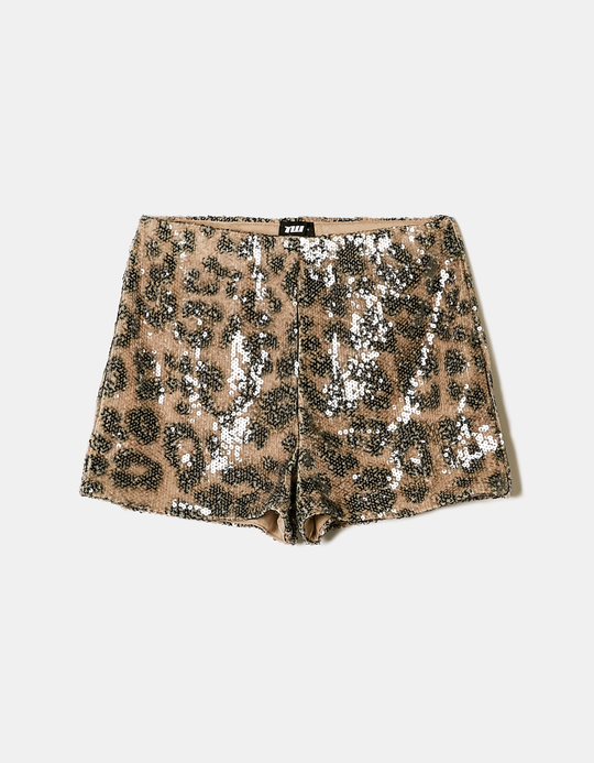 TALLY WEiJL, Leo Print High Waist Pailletten Shorts for Women