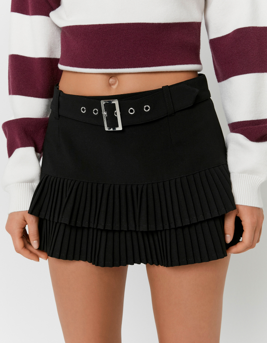 TALLY WEiJL, Schwarzer Plissee Mini Skort for Women