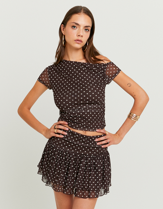 TALLY WEiJL, Mini gonna pantaloncino marrone a pois for Women