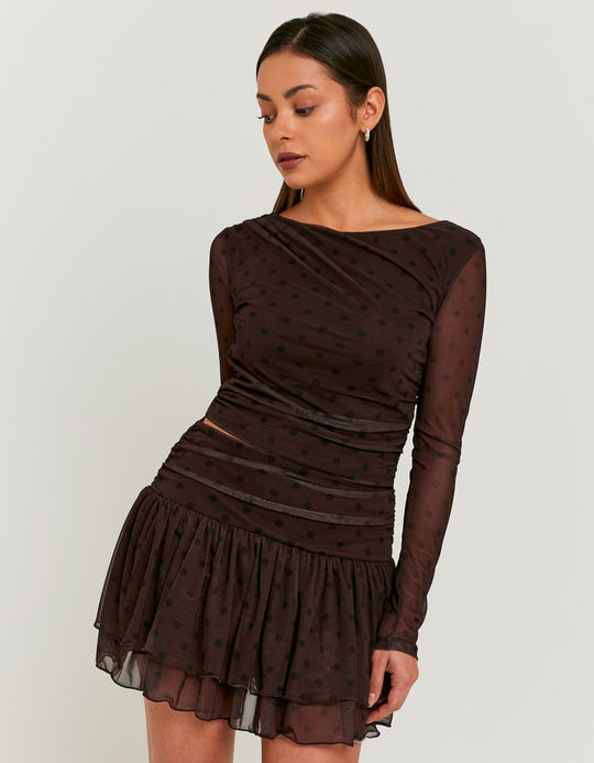 TALLY WEiJL, Brown Mini Skort with Ruffles for Women
