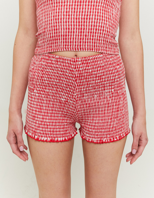 TALLY WEiJL, Red Checked Ruched Shorts for Women