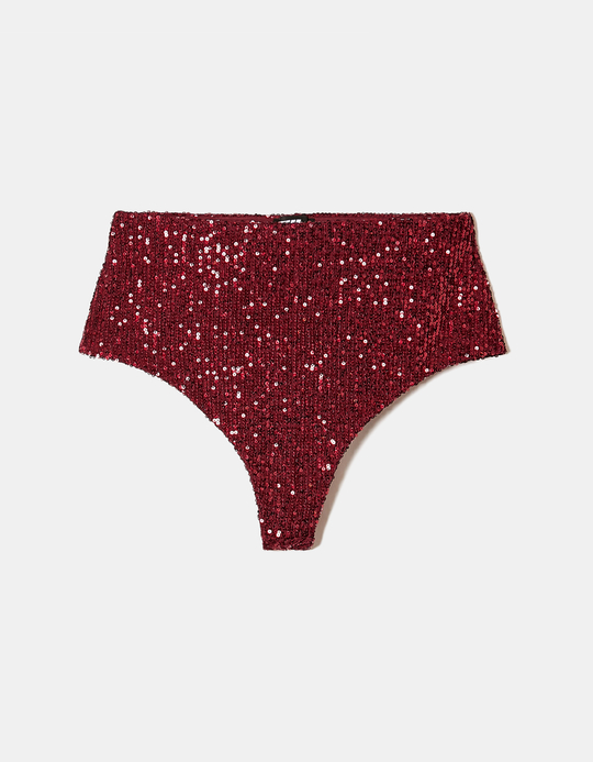 TALLY WEiJL, Pantaloncino - Culotte A Vita Alta Bordeaux con Paillettes for Women
