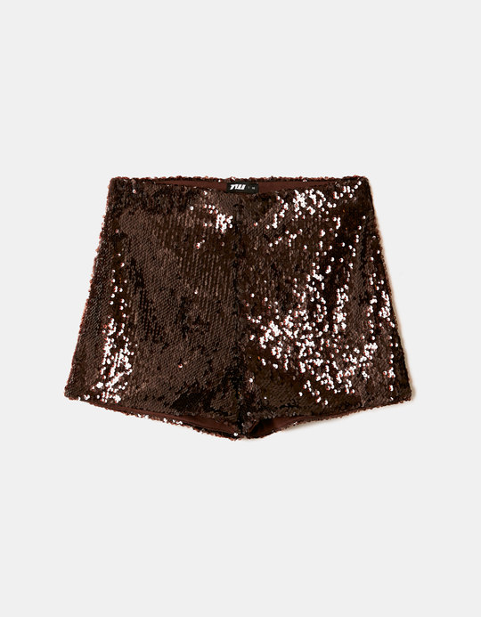 TALLY WEiJL, Brown Sequined Shorts for Women