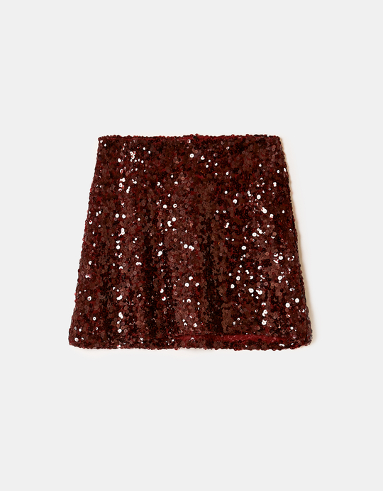 TALLY WEiJL, Burgundy Sequined Skort for Women