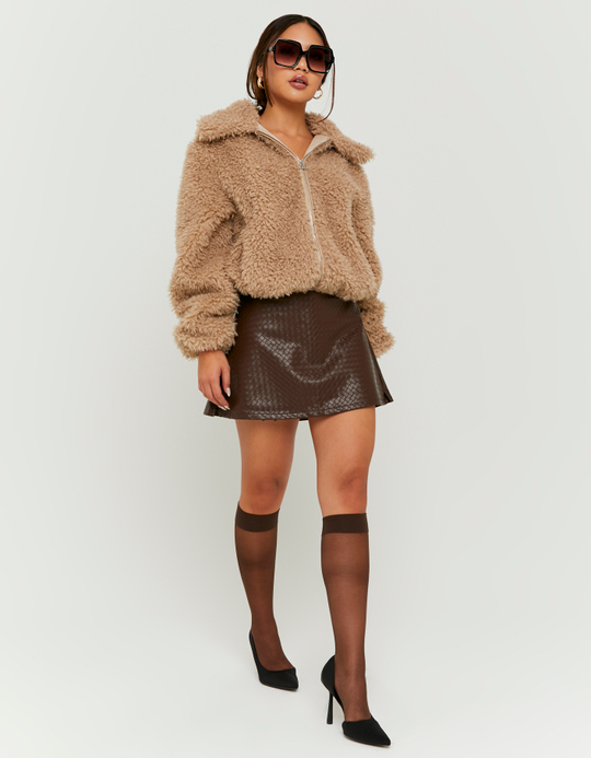 TALLY WEiJL, Brown Faux Leather Mini Skort for Women