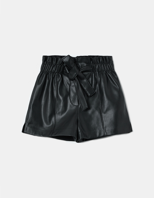 TALLY WEiJL, Ψηλόμεσο σορτς από τεχνητό δέρμα paperbag for Women