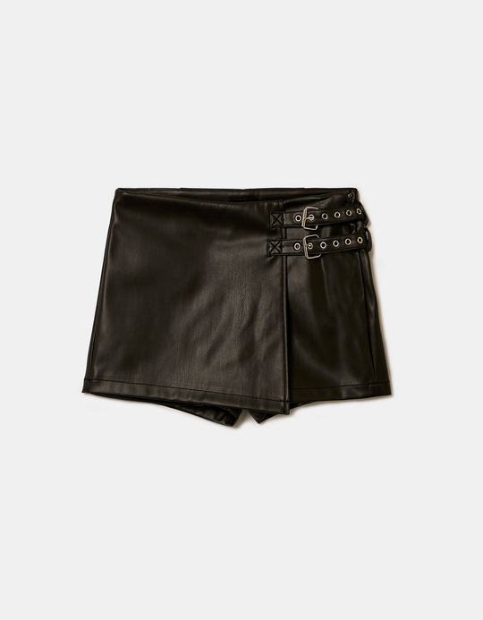 TALLY WEiJL, Black Wrapped Skort with Buckles for Women