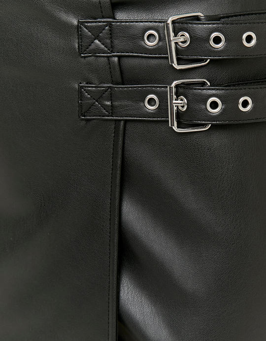 TALLY WEiJL, Black Wrapped Skort with Buckles for Women