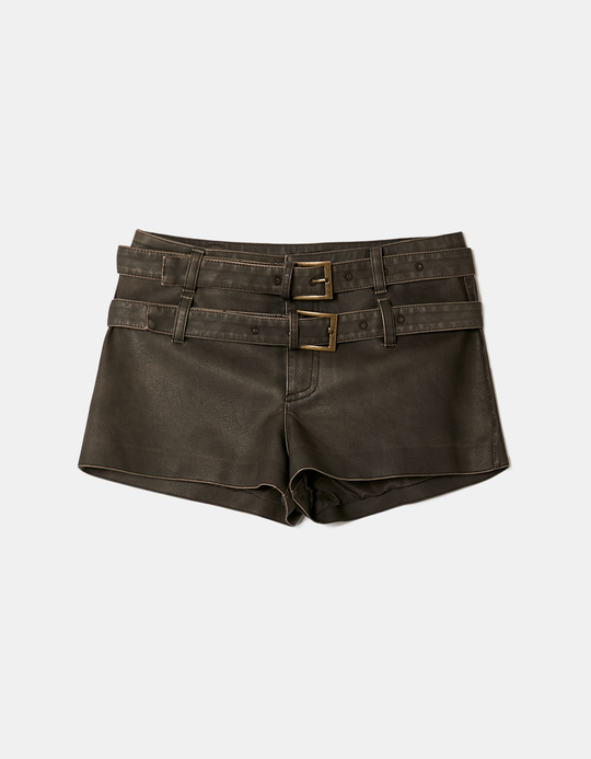 TALLY WEiJL, Brown Shorts with Double Belts for Women