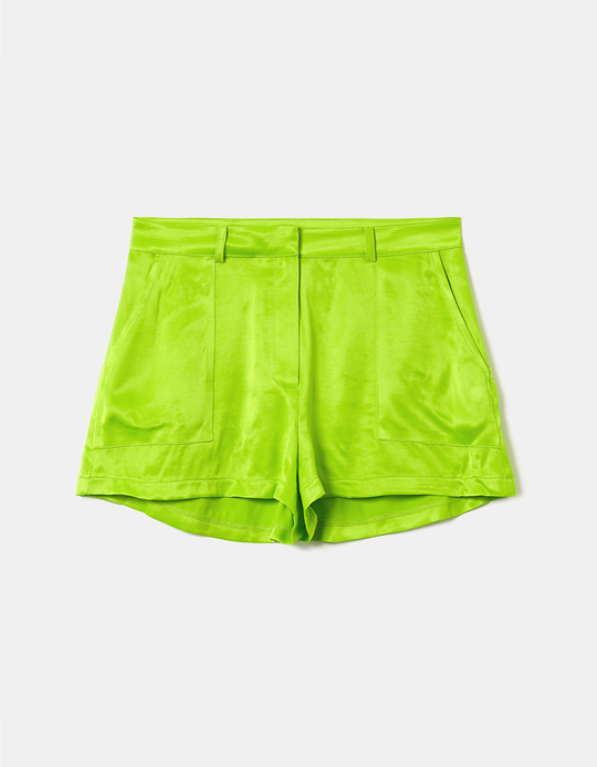 TALLY WEiJL, Green High Waist Satin Shorts for Women