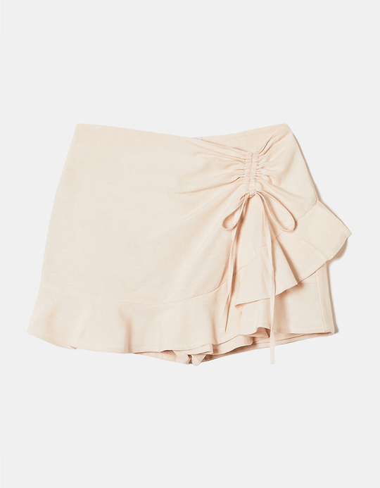 TALLY WEiJL, Minigonna Beige in Lino con Volants for Women