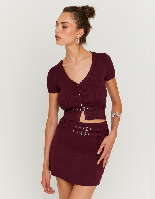 TALLY WEiJL, Burgundy Knitted Skort with Double Belt for Women