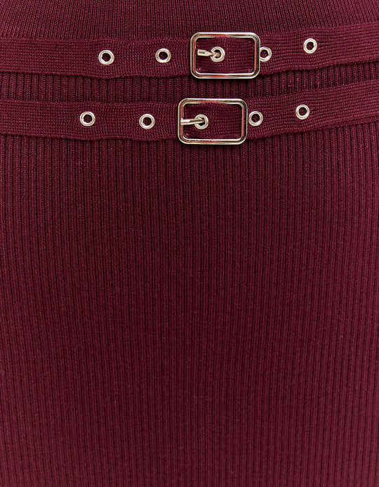 TALLY WEiJL, Gonna pantaloncino Borgogna in maglia con doppia cintura for Women