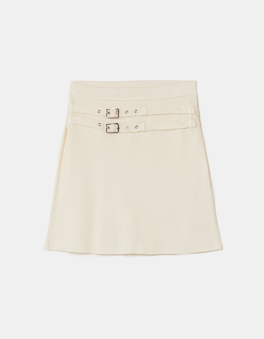 TALLY WEiJL, Gonna pantaloncino bianca in maglia con doppia cintura for Women