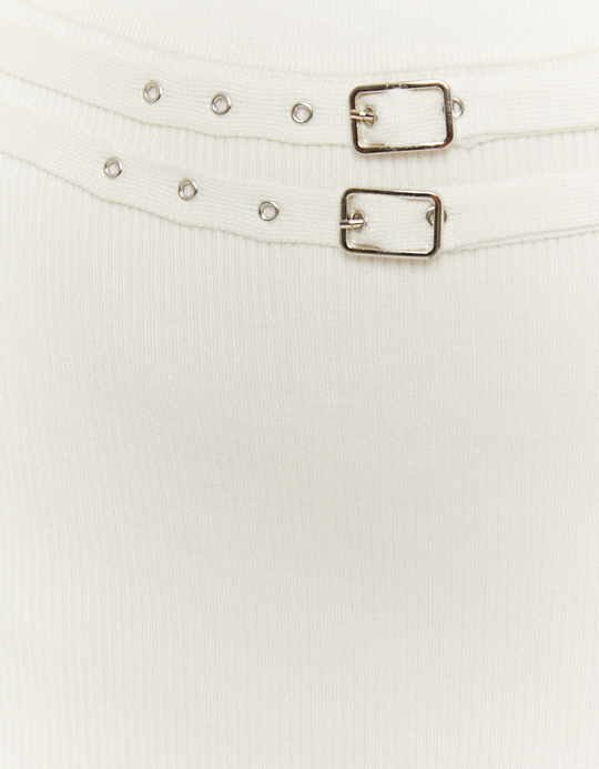 TALLY WEiJL, Gonna pantaloncino bianca in maglia con doppia cintura for Women