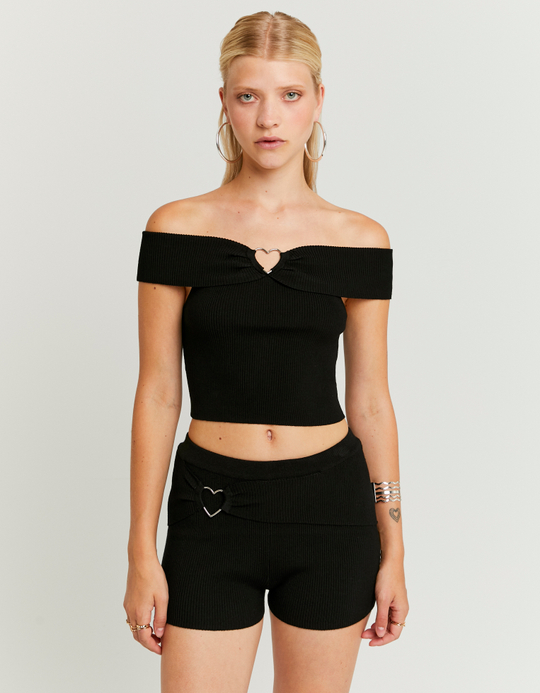 TALLY WEiJL, Black Knitted Shorts With Fancy Detail for Women