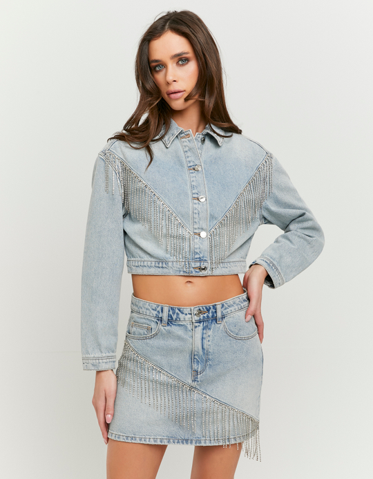 TALLY WEiJL, Light Blue Mini Skirt with Rhinestones for Women