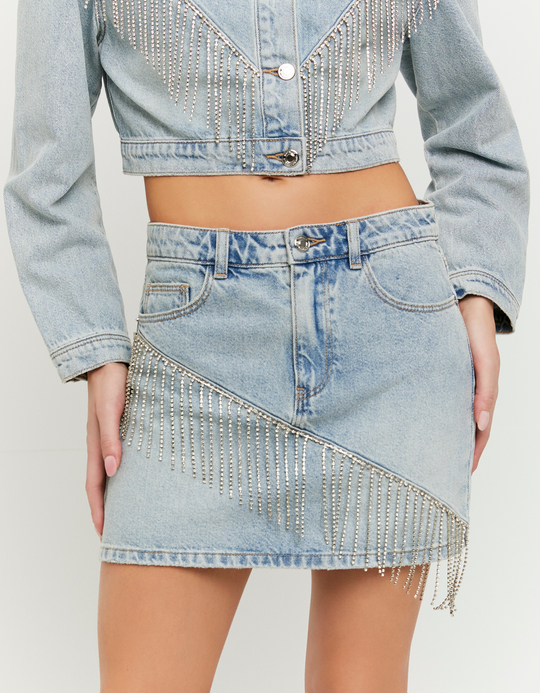 TALLY WEiJL, Light Blue Mini Skirt with Rhinestones for Women