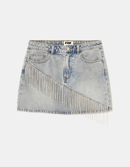 TALLY WEiJL, Light Blue Mini Skirt with Rhinestones for Women