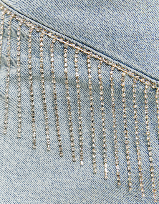 TALLY WEiJL, Light Blue Mini Skirt with Rhinestones for Women