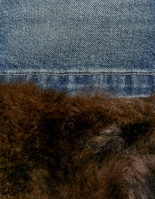 TALLY WEiJL, Minigonna in Denim Blu con Pelliccia Sintetica for Women