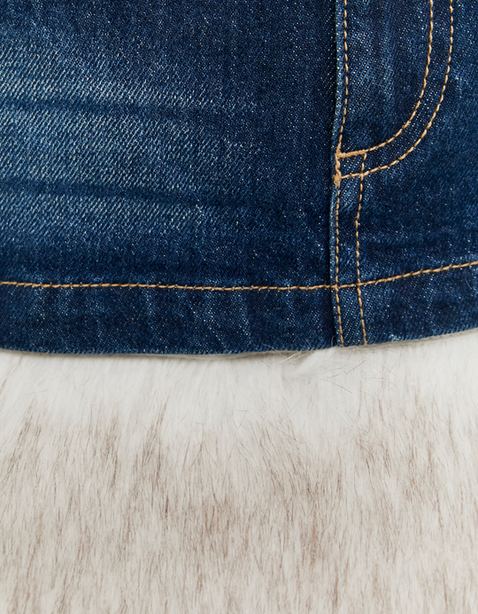 TALLY WEiJL, Blue Denim  Mini Skort with Faux Fur for Women