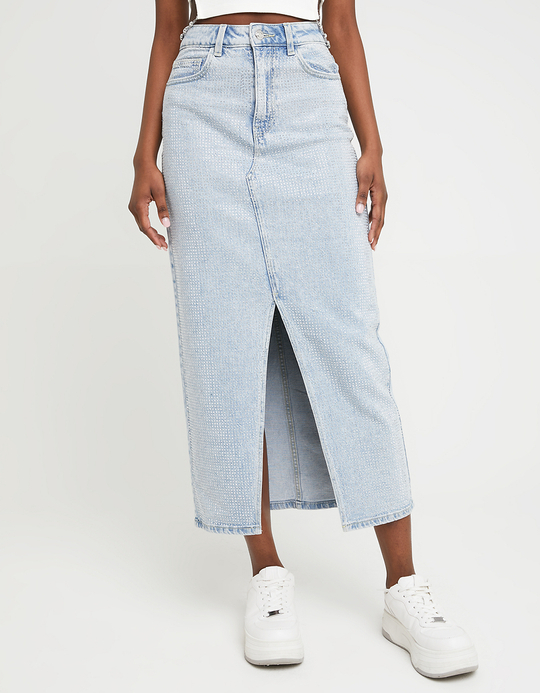 TALLY WEiJL, Jupe midi en jean taille haute avec strass for Women