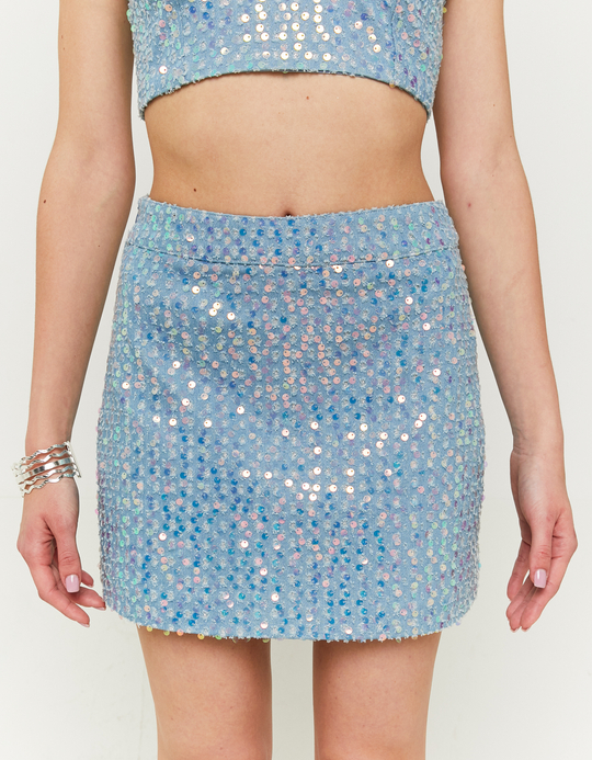 TALLY WEiJL, Mini-Jupe Pailletée en Denim for Women