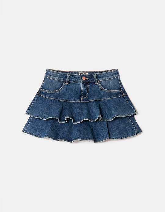TALLY WEiJL, Skort in Denim Blu con Balze for Women