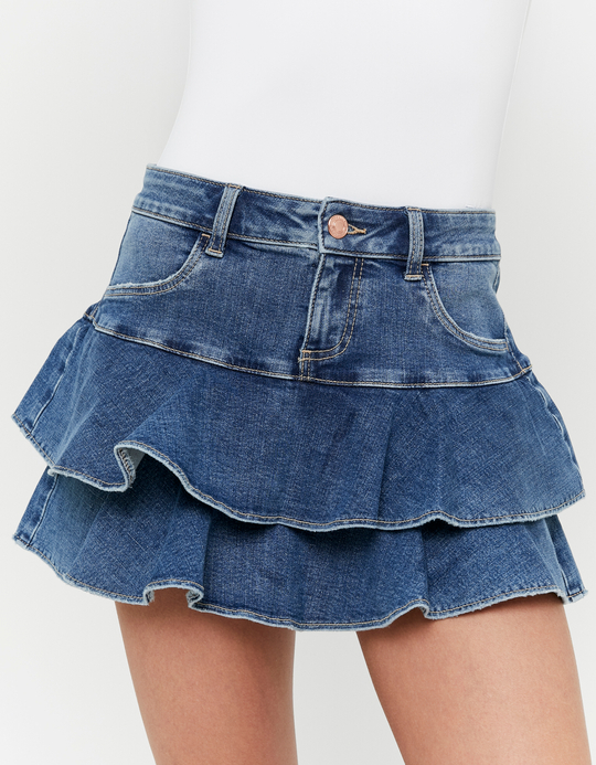 TALLY WEiJL, Skort in Denim Blu con Balze for Women