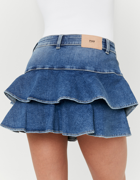TALLY WEiJL, Skort in Denim Blu con Balze for Women