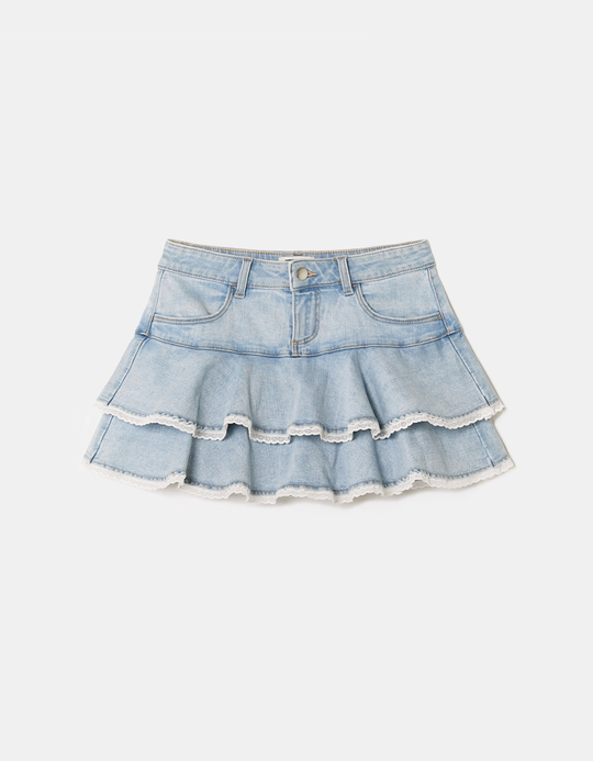 TALLY WEiJL, Denim Mini Skirt with Ruffles for Women
