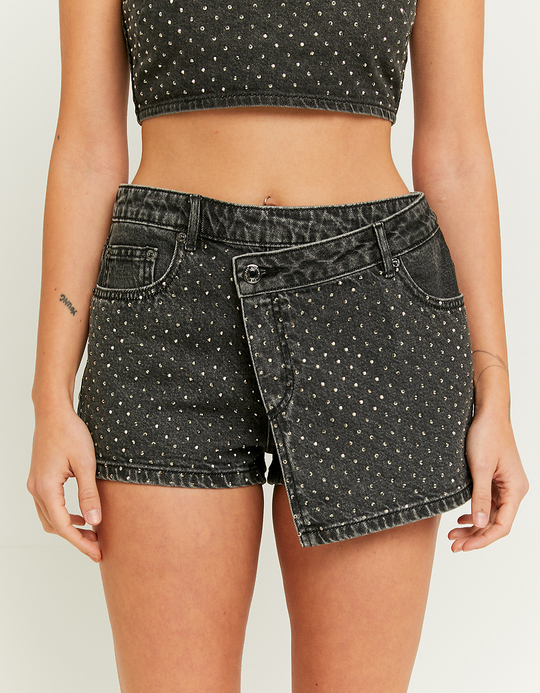 TALLY WEiJL, Jupe-Short en Jean avec Strass Taille Mi-Haute for Women