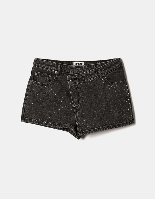 TALLY WEiJL, Jupe-Short en Jean avec Strass Taille Mi-Haute for Women