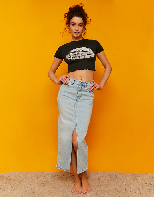 TALLY WEiJL, High Waist Midi Denim Rock mit Schlitz for Women